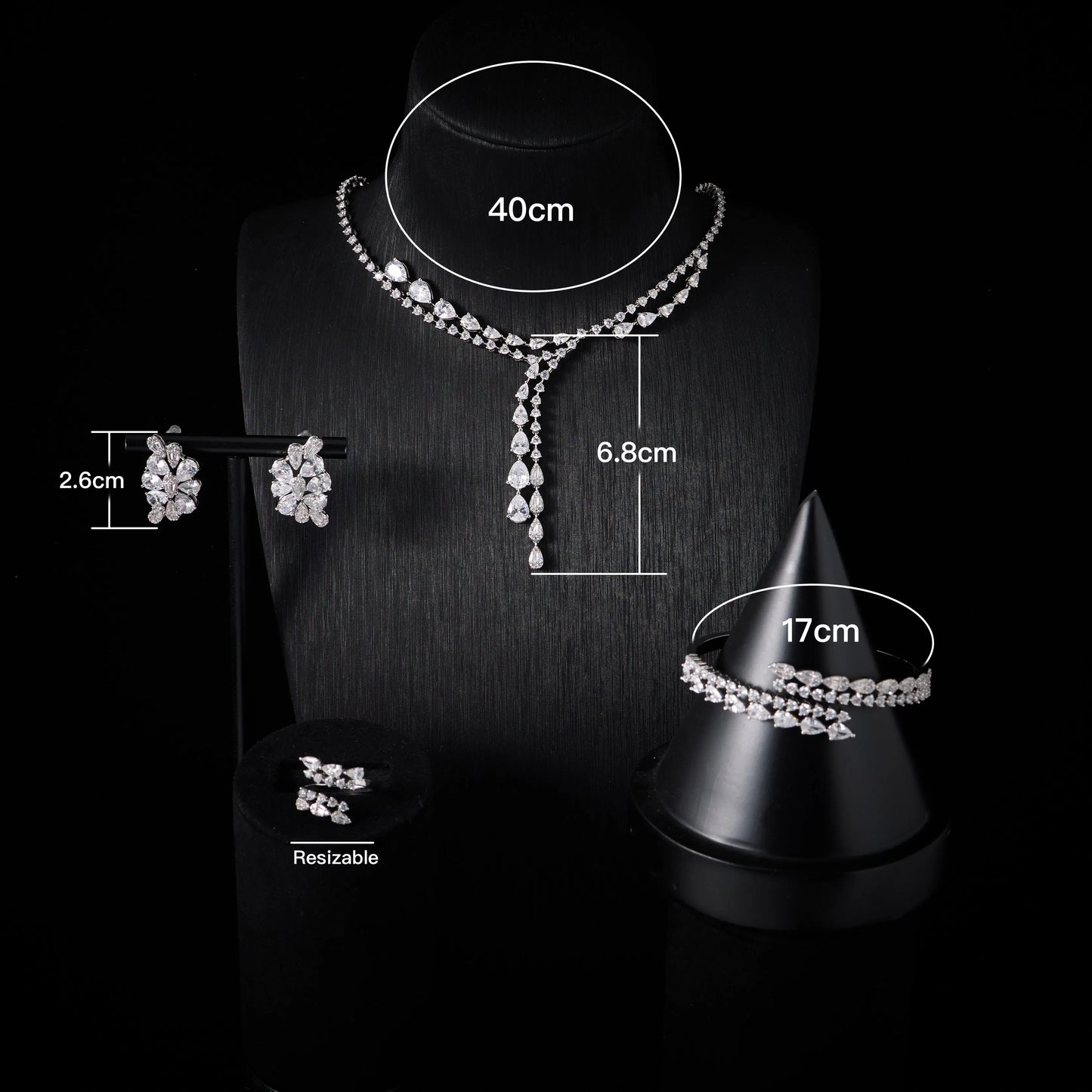 00086 Necklace Sets for Women Heart Water Drop Cubic Zirconia Layer Jewellery Set Dubai Saudi Party Engagement Accessory