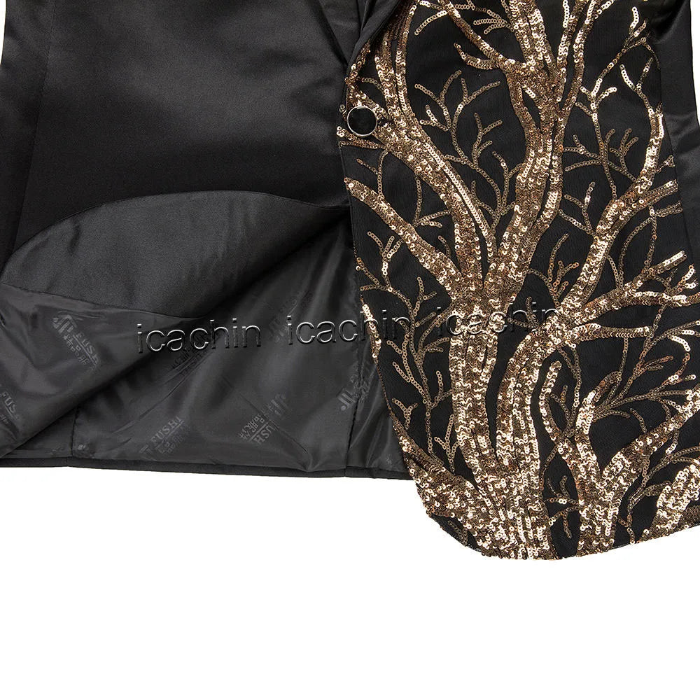 Men Sequin Jacket Glitter Tuxedo Paillette Champagne Sequined Blazer Black and Gold Jacket Performer Outfit Stage Jacket