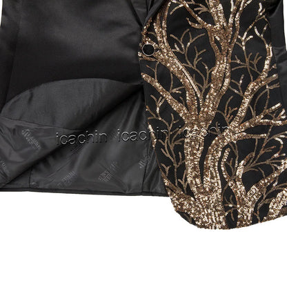 Men Sequin Jacket Glitter Tuxedo Paillette Champagne Sequined Blazer Black and Gold Jacket Performer Outfit Stage Jacket