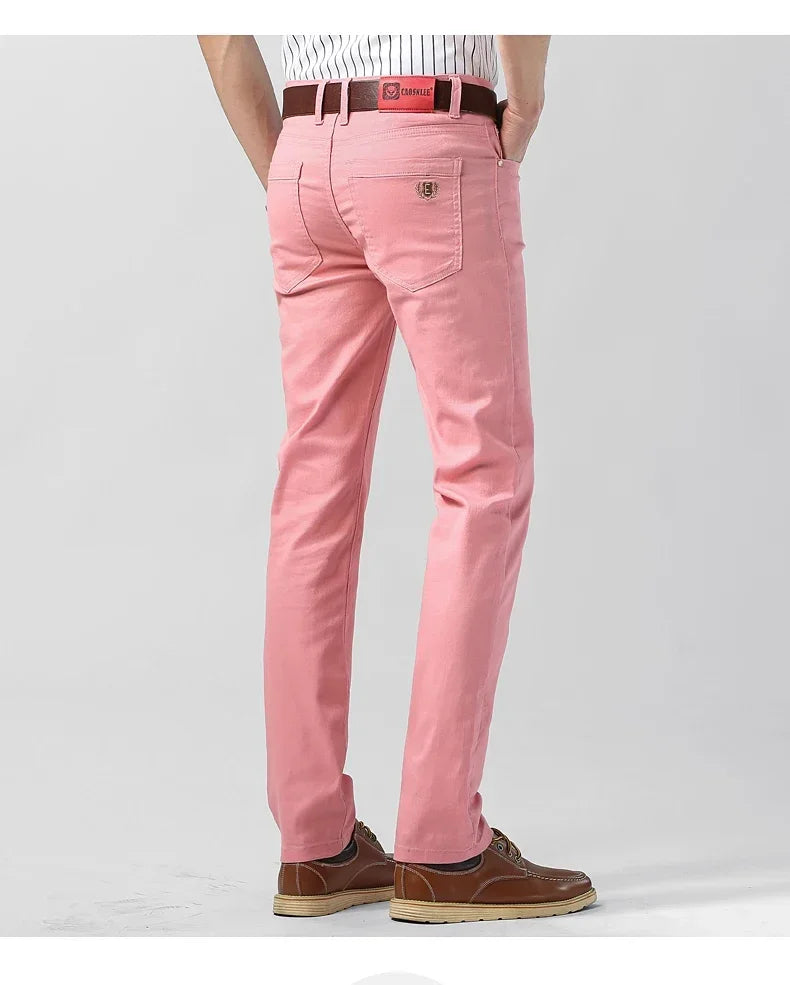 5 Colors Men's Colorful Denim Stretch Stretch Jeans Elastic Yellow Pink Red Slim Male Clothing Simple Business Denim Trousers