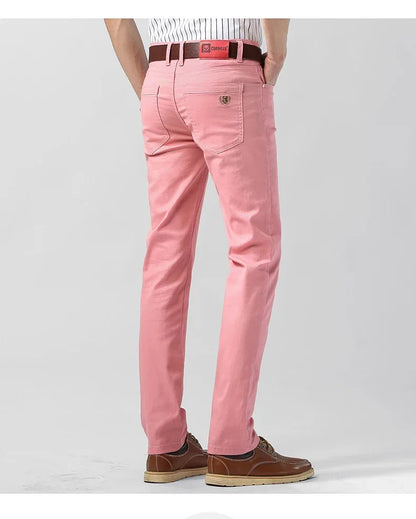 5 Colors Men's Colorful Denim Stretch Stretch Jeans Elastic Yellow Pink Red Slim Male Clothing Simple Business Denim Trousers