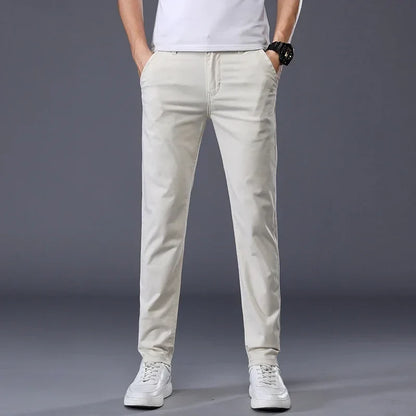 Summer Thin Men's Casual Pants Cotton 7 Colors Classic Style Elastic Straight Slim Fit Business Fashion Long Trousers Male