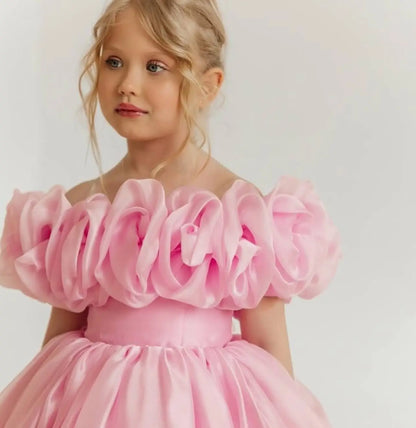 White Flowers Fairy Flower Girl Dress for Wedding Knee Length Organza Communion Dress Girls Birthday Party Ball Gowns