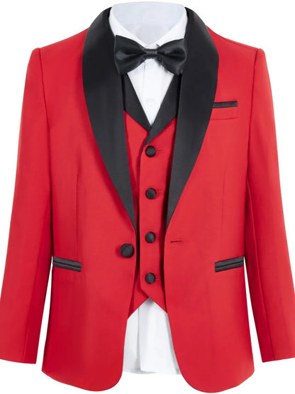 Christmas Red Boys Suits 4 Pieces Banquet Party Wear Shawl Lapel Kids Suit Set Performance Outfit 3-14T Wedding Birthday Tuxedo