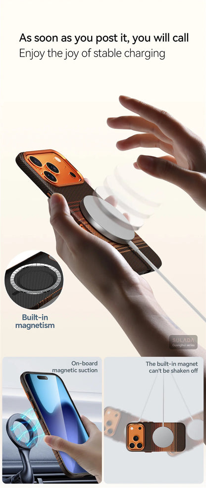 Ultra Strong Magnets Carbon Fiber Pattern Phone Case for IPhone 17 Pro Max Magnetic Wireless Charging Shockproof Protect Cover