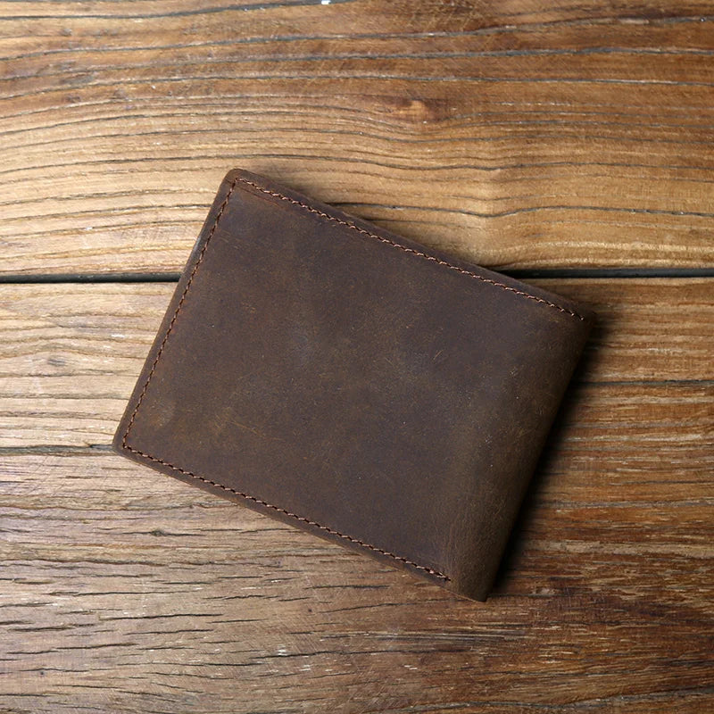 Retro Men's Genuine Leather Wallet Top Layer Cowhide Short Wallet with Crazy Horse Leather Zero Wallet Card  ID Bag