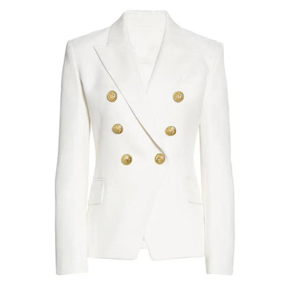 S-XXL Rainbow Color Fashion Classic Solid Double row Gold Button Long Sleeve Slim Fit Temperament Commuter Casual Woman Blazer