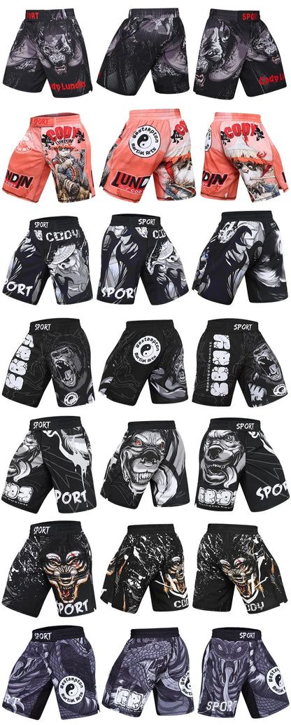 Training Fight Shorts Men's Boxing MMA Combat BJJ Grappling Fitness Muay Thai Kickboxing No Gi Shorts With Sublimation Printed