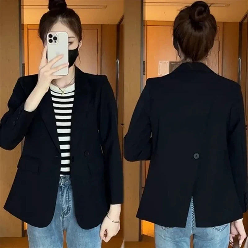 Suit Jacket Spring 2025 New Women Blazers Casual Notched Female Chic Coat Slim One Button Temperament Suit Coats Khaki Outwear