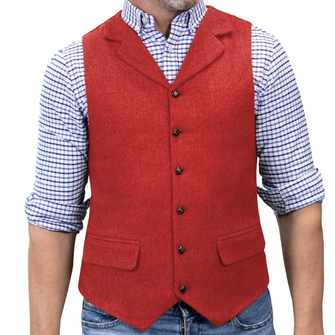Men Vest Brown Herringbone Single Button With Lapel Waistcoat For Wedding Banquet Party Business Work Daily Casual Men Suit Vest