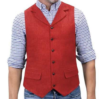 Men Vest Brown Herringbone Single Button With Lapel Waistcoat For Wedding Banquet Party Business Work Daily Casual Men Suit Vest