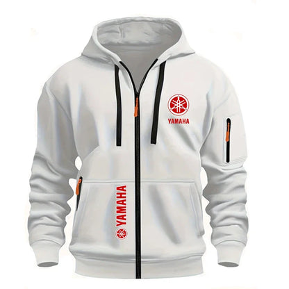 Yamaha Men's Casual Sport Hooded Sweatshirt - Spring/Autumn Street Fashion Outdoor Multi-Pocket Drawstring Loose Zipper Jacket