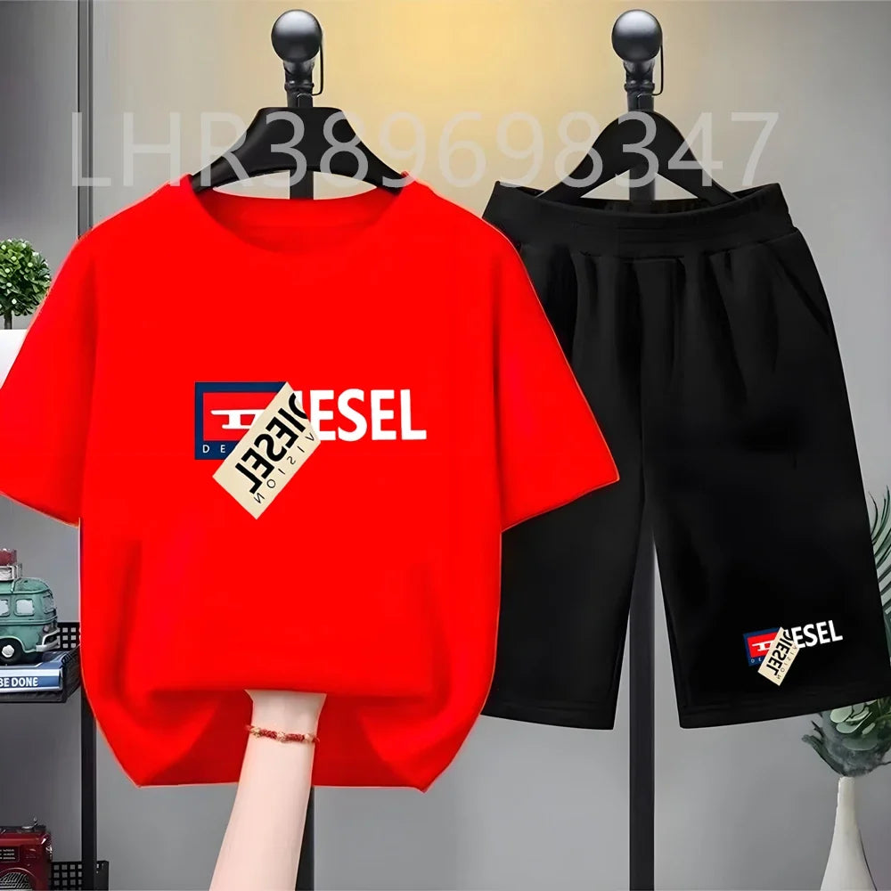 Summer Cool Child Clothes Black Boys Girls Pink Age 3-12 Tee+shorts Suit Children Short Sleeve Brand T-shirts Casual Fashion