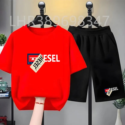 Summer Cool Child Clothes Black Boys Girls Pink Age 3-12 Tee+shorts Suit Children Short Sleeve Brand T-shirts Casual Fashion