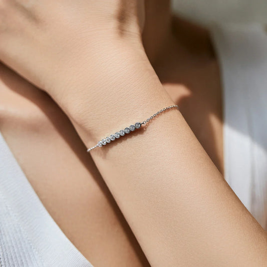 Bracelet simple en argent sterling 925 avec moissanite couleur D, chaîne maillons ronds, bijoux en diamant de laboratoire pour femmes, cadeau de mariage de luxe