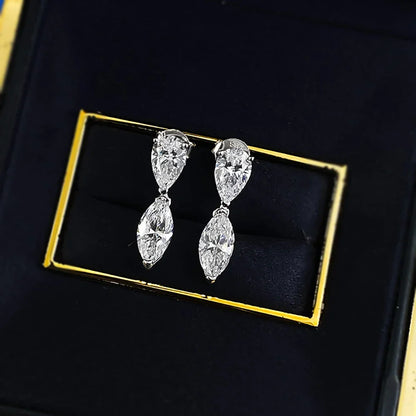 4cttw Double-stone Moissanite Drop Earrings For Women Pear-Marquise Cut Diamond Stud Earring Certified S925 Silver Fine Jewelry