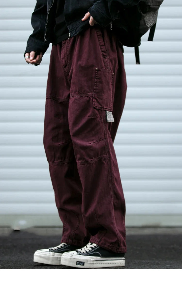 Japanese Vintage Cargo Pants Men Premium Cotton Loose Fit Straight Leg American Fashion Casual Trendy Streetwear Long Workwear