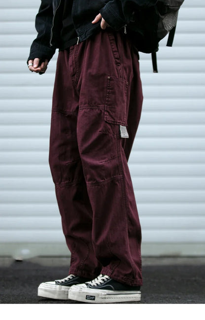 Japanese Vintage Cargo Pants Men Premium Cotton Loose Fit Straight Leg American Fashion Casual Trendy Streetwear Long Workwear