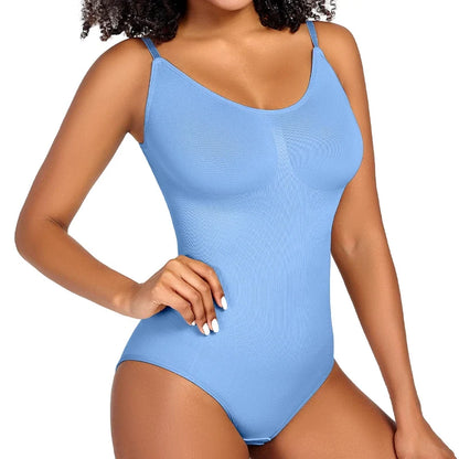 Women Seam-free Sleeveless V-Neck Bodysuit Shapewear Tummy Control Body Shaper Tank Top Red Blue