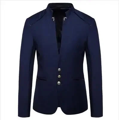 Black Stand Up Collar Blazer Coat, Men's Wedding Party Dress Jacket Fashion Slim Fit Single Breasted Jaqueta, Asian Size M-5XL