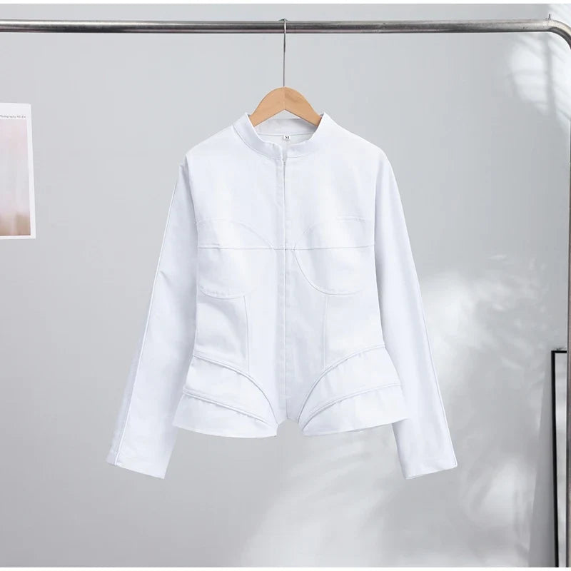 Elegant White Women's Long Sleeve Top Slim Fit Corset Bustier Shirt Casual Office Party Streetwear Y2K Fashion Outerwear 2026