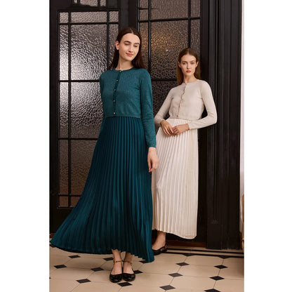 AP Women 2026 Autumn and Winter New Design Shine Cardigan and Pleated Slip Dress Elegant Lady Clothing