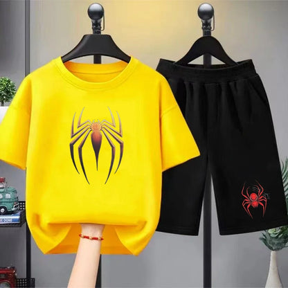 Red Spider Kids Summer T-shirt+Shorts Boy black Girl pink Round Neck Short-sleeved Toddler age 3-12 Casual loose Set print