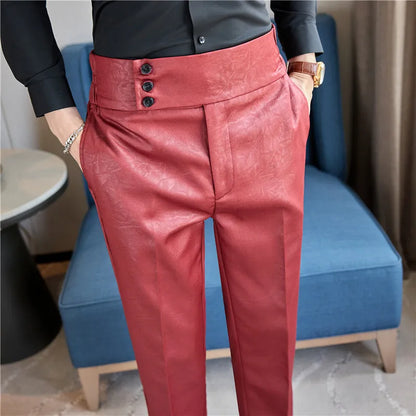 High-end Fashion Glossy Jacquard Design High Waisted Trousers Neapolitan Draped Casual Business Formal Office Social Suit Pants