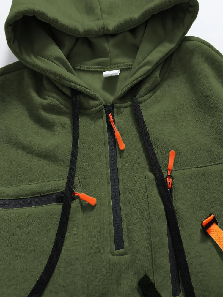 Men's Casual Sports Hoodie 2025 New Fashion Pocket Zipper Hooded Sweatshirt Solid Color Loose Coat Outdoor Running Streetwear