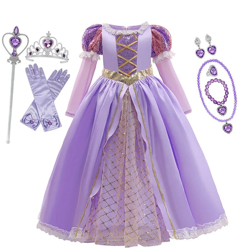 Kids Rapunzel Disney Dress for Princess Girl Tangled Cosplay Costume Halloween Christmas Carnival Birthday Party Fancy Clothes