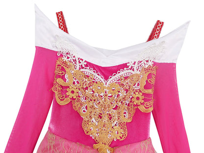 Sleeping Beauty Aurora Princess Dress Cosplay Off Shoulder Kids Gifts Fancy Halloween Party Girl Baby Lace Dress Set