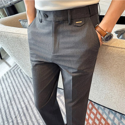 High Quality Modal Acetate Elastic Waist Casual Pants 2026 Spring Summer New Men's Solid Color Slim Fit Business Suit Pants