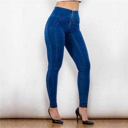 Melody High-Waist Zipper Fly Jeggings Butt Lift Stretch Blue Denim Jeans for Women