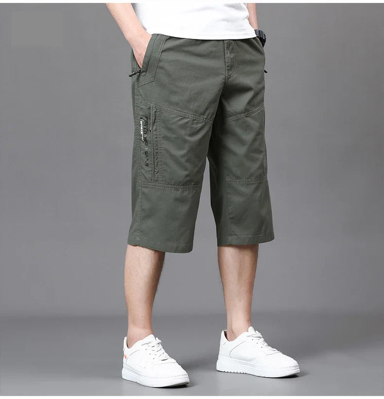 Men's Cropped Pants Cargo Shorts Big Size Below Knee Shorts Sports Short Pants Streetwear Hip Hop Straight Loose Pants