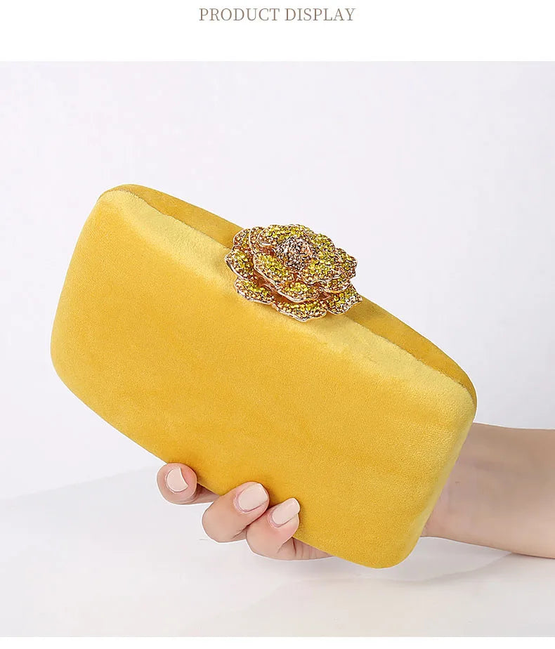 Diamonds Flower Velvet Evening Bag Women New Elegant Chain Banquet Dress Clutch Bag Ladies Wedding Dinner Party Box Small Purses