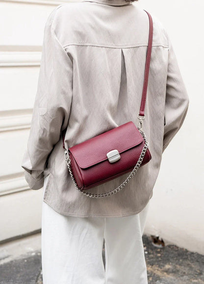 Supple Genuine Leather Women's Barrel Crossbody Bag - Commuter-Friendly Small Chain Strap Shoulder Bag for Everyday Chic