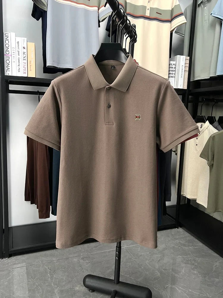 High end brand 100% cotton short sleeve polo shirt men's summer new soft breathable lapel T-shirt fashion letter embossed top