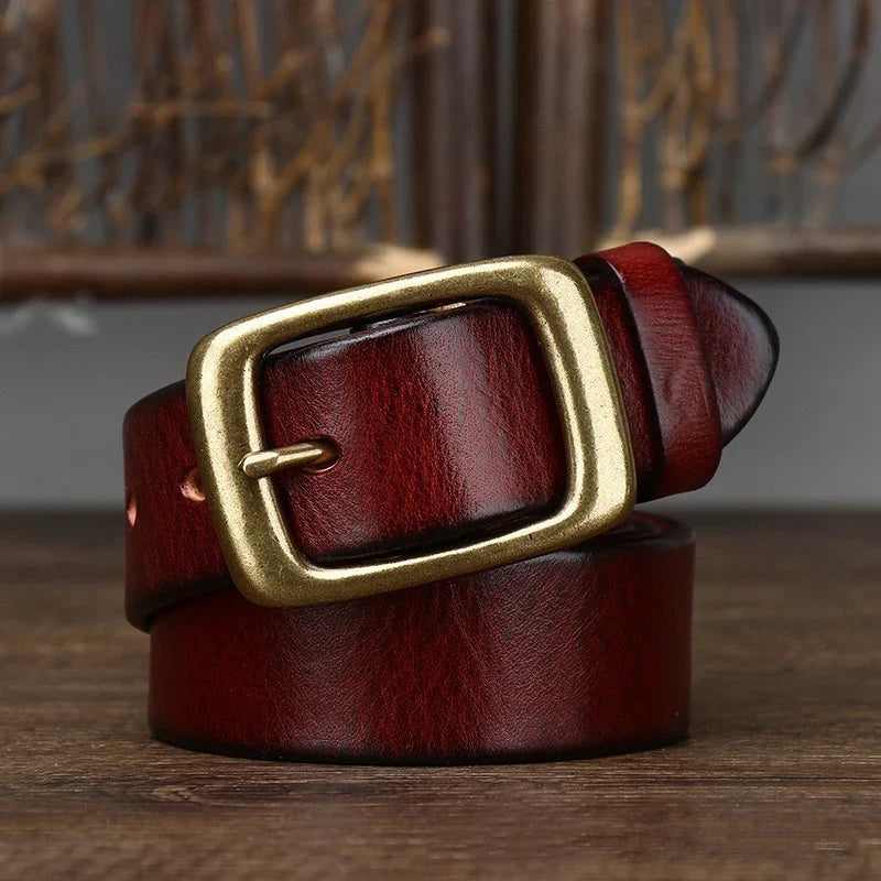 3.3CM Men's Genuine Leather Belt Luxury Designer Brass Pin Buckle Belts Pure Cowskin Vintage Strap Male Jeans for Man Women
