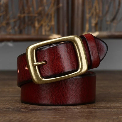 3.3CM Men's Genuine Leather Belt Luxury Designer Brass Pin Buckle Belts Pure Cowskin Vintage Strap Male Jeans for Man Women