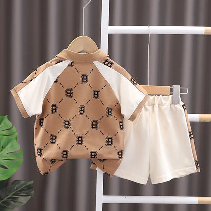 New Baby Boy Summer Clothes Set Children's Fashion Letter Print  Polo Shirt + Shorts 2-Piece Suits 0-5 Year Old