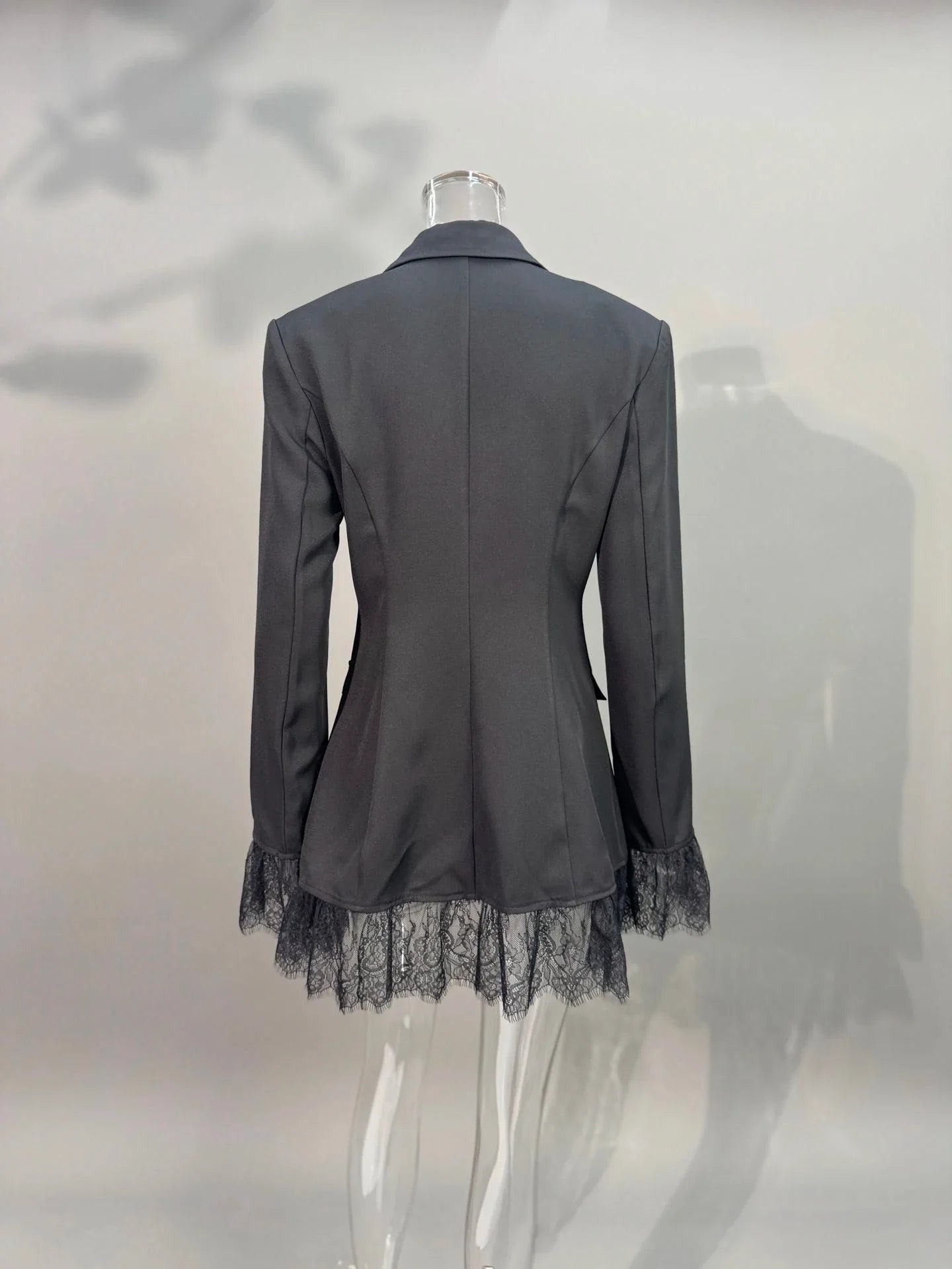 Elegant Lace Blazer Coat Women Fashion Office Lady Full Sleeve Single Breasted Jackets 2025 New Autumn Black Casual Slim Coats