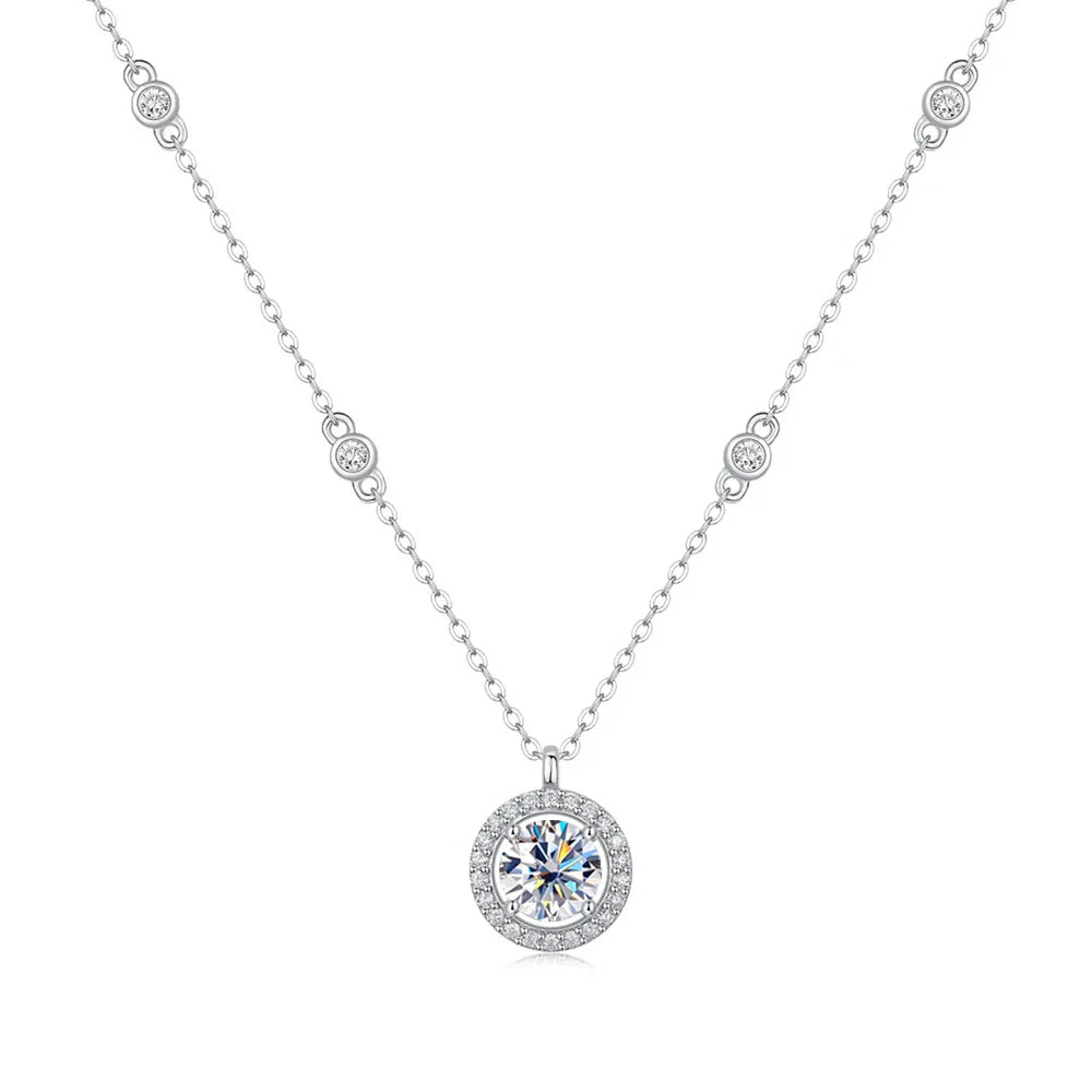 Certified 1 Carat Bazel Moissanite Necklace D Color Lab Created Diamond 925 Silver Choker Chain  for Women Jewelry Gift With GRA