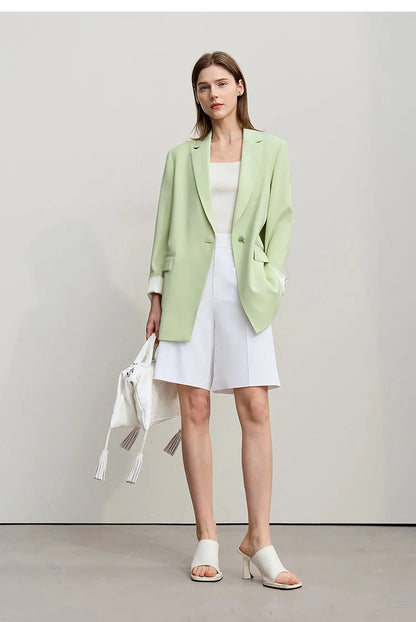 Women's Jacket 2026 Autumn New Commuter Button Shoulder Pad Suit Loose Anti-wrinkle Medium And Long Blazer Top 12611021