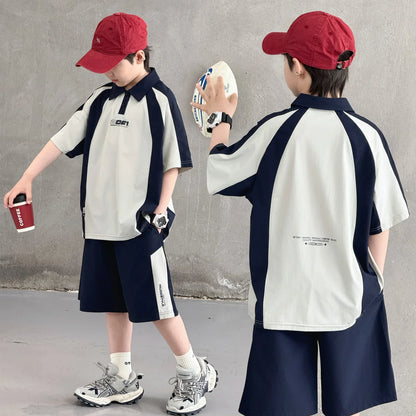 Children New Summer Polo Shirt Set Top And Bottom 2 Pieces Clothing Set for Tween Boys Casual Tracksuit Kids School Outfit Wear