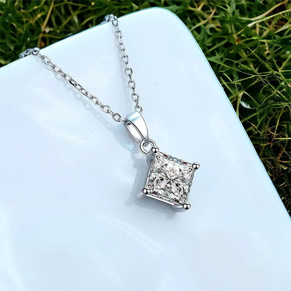 1/2carat  Certified Princess Cut Moissanite Pendant Necklace 925 Sterling Silver D Color Square Solitaire Diamond Neck Chain