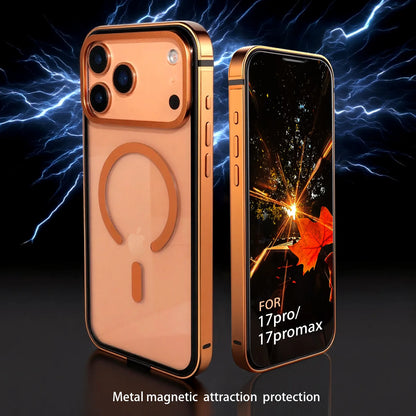 High End Metal Frame Phone Case, For IPhone 17 Pro 17 Promax Magsafe Magnetic Charging HD Backplate Phone Protection Cases