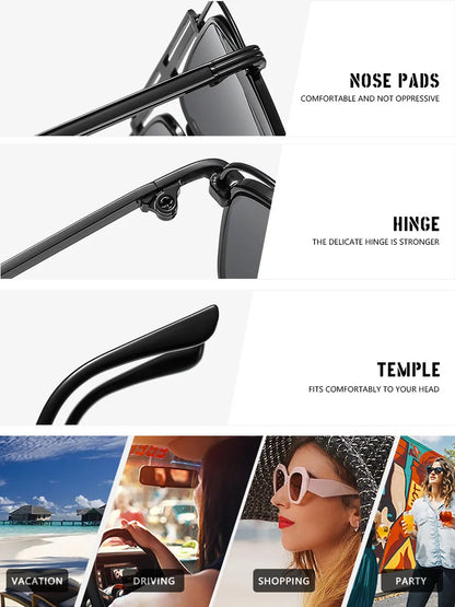 Big Metal Frame Gradient Sunglasses UV400 Protection Classic Sun Glasses Driving Oversized Square Sunglasses for Women & Men