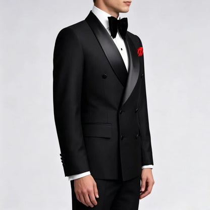 Men Suit Black 2 Pieces Double Button With Black Lapel For Wedding Groom Business Birthday Banquet Work Suit Jacket And Pants