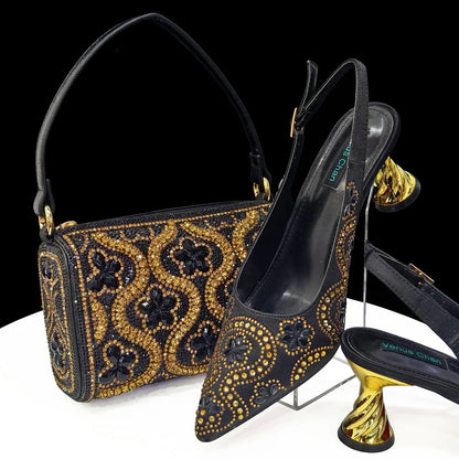 2024 Elegant Rhinestone Pointed-Toe Pumps With Matching Bag Set Large Capacity Bag for Women's Party High Heels