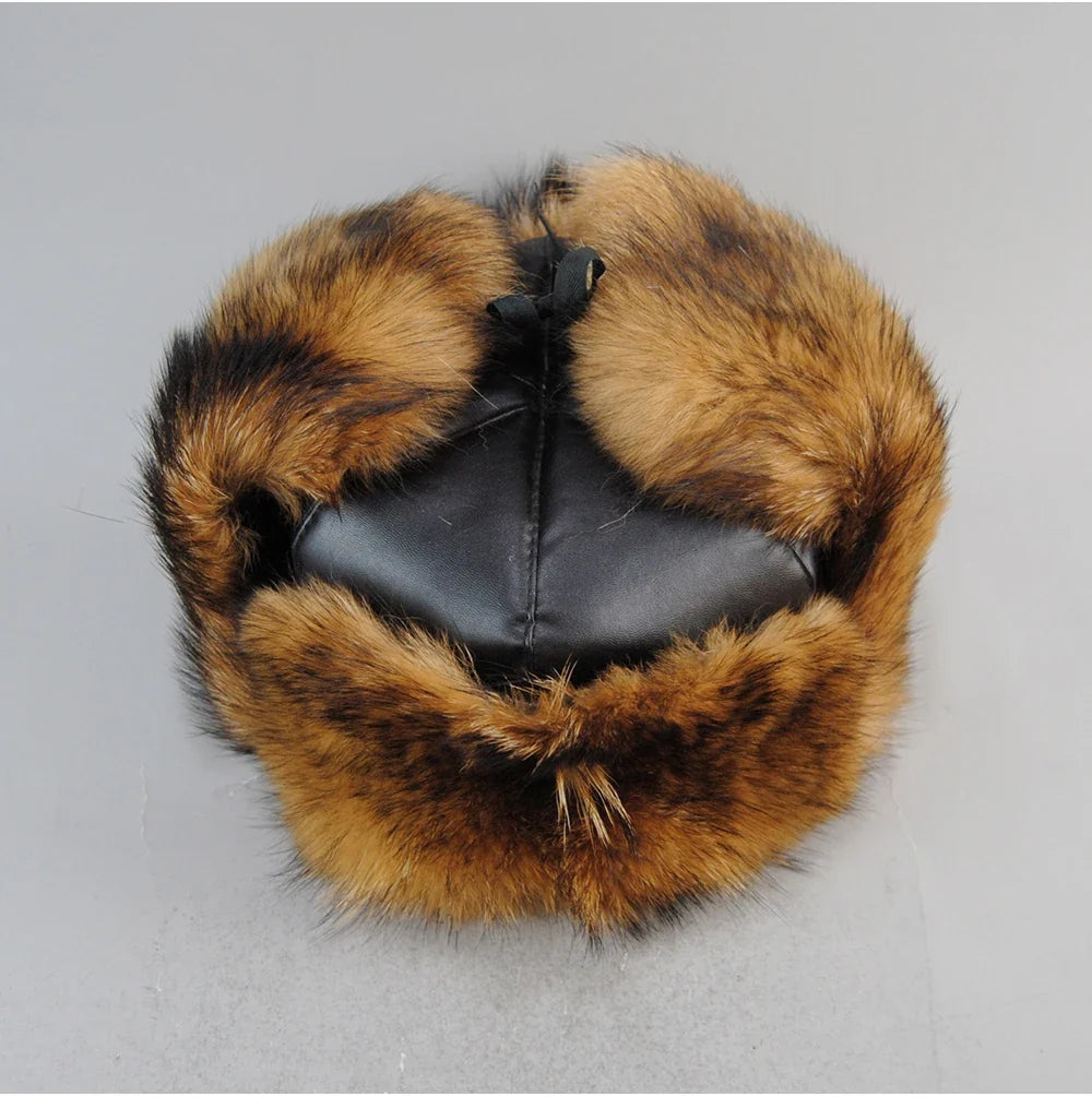 Winter Outdoor Windproof Ski Caps Warm Bomber Hat For Men Real Dog Fur Russian Leather Hat Ushanka Thick Warm Cap With Ear Flaps